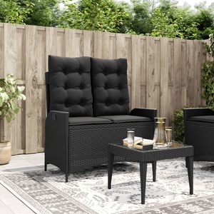 vidaXL, vidaXL Gartenbank Verstellbar mit Kissen Schwarz Poly Rattan, vidaXL Gartenbank Verstellbar mit Kissen Schwarz Poly Rattan