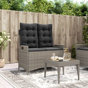 vidaXL, vidaXL Gartenbank Verstellbar mit Kissen Grau Poly Rattan, vidaXL Gartenbank Verstellbar mit Kissen Grau Poly Rattan