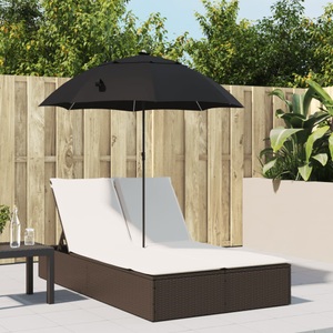 vidaXL, vidaXL Doppel-Sonnenliege mit Kissen & Sonnenschirm Braun Poly Rattan, vidaXL Doppel-Sonnenliege mit Kissen & Sonnenschirm Braun Poly Rattan