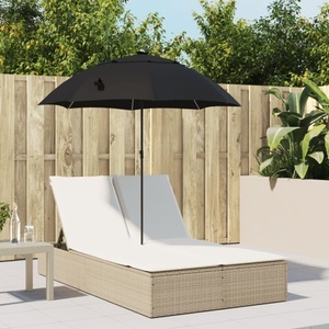 vidaXL, vidaXL Doppel-Sonnenliege mit Kissen & Sonnenschirm Beige Poly Rattan, vidaXL Doppel-Sonnenliege mit Kissen & Sonnenschirm Beige Poly Rattan