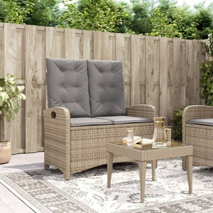 vidaXL, vidaXL Gartenbank Verstellbar mit Kissen Beige Poly Rattan, vidaXL Gartenbank Verstellbar mit Kissen Beige Poly Rattan