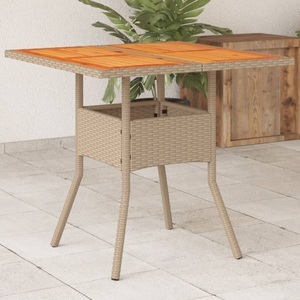 vidaXL, vidaXL Gartentisch Beige 80x80x75 cm Poly Rattan Akazienholz, vidaXL Gartentisch Beige 80x80x75 cm Poly Rattan Akazienholz