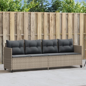 vidaXL, vidaXL Sonnenliege mit Kissen Hellgrau Poly Rattan, vidaXL Sonnenliege mit Kissen Hellgrau Poly Rattan