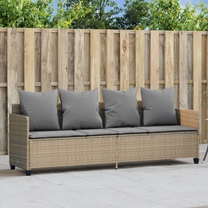 vidaXL, vidaXL Sonnenliege mit Kissen Beige Poly Rattan, vidaXL Sonnenliege mit Kissen Beige Poly Rattan