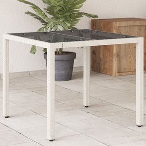 vidaXL, vidaXL Gartentisch mit Glasplatte Weiß 90x90x75 cm Poly Rattan, vidaXL Gartentisch mit Glasplatte Weiß 90x90x75 cm Poly Rattan
