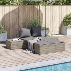 vidaXL, vidaXL Doppel-Sonnenliege mit Kissen Grau Poly Rattan, vidaXL Doppel-Sonnenliege mit Kissen Grau Poly Rattan