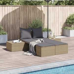 vidaXL, vidaXL Doppel-Sonnenliege mit Auflagen Beige Poly Rattan, vidaXL Doppel-Sonnenliege mit Auflagen Beige Poly Rattan