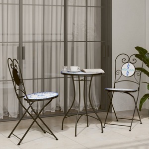 vidaXL, vidaXL Mosaik-Bistro-Set Blau und Weiß Eisen und Keramik, vidaXL Mosaik-Bistro-Set Blau und Weiß Eisen und Keramik