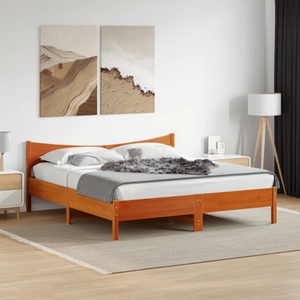 vidaXL, vidaXL Massivholzbett mit Kopfteil Wachsbraun 200x200 cm Kiefer