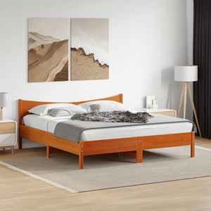 vidaXL, vidaXL Massivholzbett mit Kopfteil Wachsbraun 180x200 cm Kiefer
