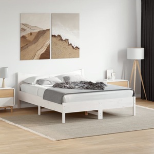 vidaXL Massivholzbett mit Kopfteil Weiß 150x200 cm Kiefer