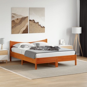 vidaXL Massivholzbett mit Kopfteil Wachsbraun 150x200 cm Kiefer