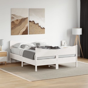 vidaXL, vidaXL Massivholzbett mit Kopfteil Weiß 160x200 cm Kiefer