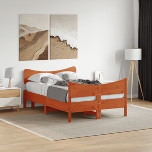 vidaXL, vidaXL Massivholzbett mit Kopfteil Wachsbraun 120x190 cm Kiefer