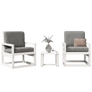 vidaXL, vidaXL 3-tlg. Garten-Lounge-Set Weiß Massivholz Kiefer, vidaXL 3-tlg. Garten-Lounge-Set Weiß Massivholz Kiefer