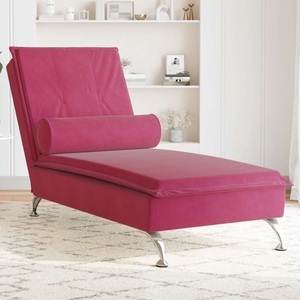 vidaXL, vidaXL Massage-Chaiselongue mit Nackenrolle Weinrot Samt, vidaXL Massage-Chaiselongue mit Nackenrolle Weinrot Samt