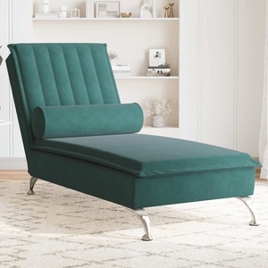 vidaXL, vidaXL Massage-Chaiselongue mit Nackenrolle Dunkelgrün Samt, vidaXL Massage-Chaiselongue mit Nackenrolle Dunkelgrün Samt