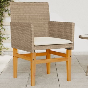 vidaXL, vidaXL Gartenstühle mit Kissen 2 Stk. Beige Poly Rattan Massivholz, vidaXL Gartenstühle mit Kissen 2 Stk. Beige Poly Rattan Massivholz