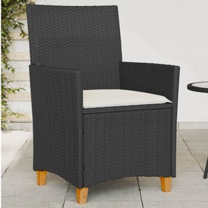 vidaXL, vidaXL Gartenstühle mit Kissen 2 Stk. Schwarz Poly Rattan Massivholz, vidaXL Gartenstühle mit Kissen 2 Stk. Schwarz Poly Rattan Massivholz