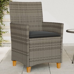 vidaXL, vidaXL Gartenstühle mit Kissen 2 Stk. Grau Poly Rattan Massivholz, vidaXL Gartenstühle mit Kissen 2 Stk. Grau Poly Rattan Massivholz