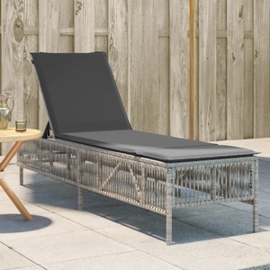 vidaXL, vidaXL Sonnenliege mit Auflage Hellgrau Poly Rattan, vidaXL Sonnenliege mit Auflage Hellgrau Poly Rattan