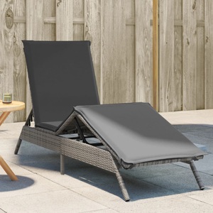 vidaXL, vidaXL Sonnenliege mit Auflage Grau Poly Rattan, vidaXL Sonnenliege mit Auflage Grau Poly Rattan