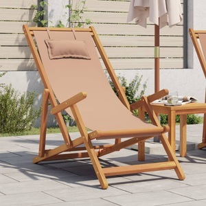 vidaXL, vidaXL Strandstuhl Klappbar Taupe Massivholz Eukalyptus und Stoff, vidaXL Strandstuhl Klappbar Taupe Massivholz Eukalyptus und Stoff