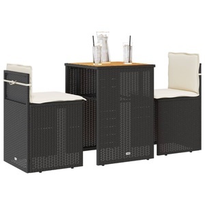 vidaXL, vidaXL 3-tlg. Bistro-Set mit Kissen Schwarz Poly Rattan, vidaXL 3-tlg. Bistro-Set mit Kissen Schwarz Poly Rattan