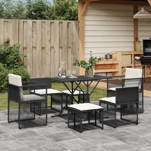 vidaXL, vidaXL 7-tlg. Garten-Essgruppe mit Kissen Schwarz Poly Rattan