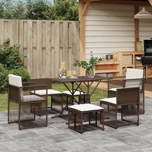 vidaXL, vidaXL 7-tlg. Garten-Essgruppe mit Kissen Braun Poly Rattan