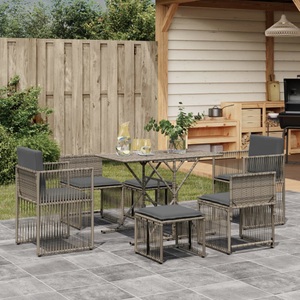 vidaXL, vidaXL 7-tlg. Garten-Essgruppe mit Kissen Grau Poly Rattan