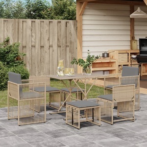 vidaXL, vidaXL 7-tlg. Garten-Essgruppe mit Kissen Beige Poly Rattan