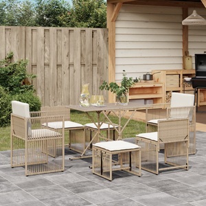 vidaXL, vidaXL 7-tlg. Garten-Essgruppe mit Kissen Beige Poly Rattan