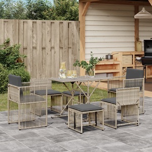 vidaXL, vidaXL 7-tlg. Garten-Essgruppe mit Kissen Hellgrau Poly Rattan