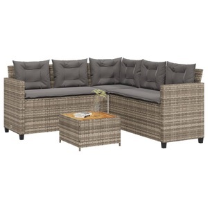 vidaXL, vidaXL Gartensofa in L-Form mit Tisch und Kissen Grau Poly Rattan, vidaXL Gartensofa in L-Form mit Tisch und Kissen Grau Poly Rattan