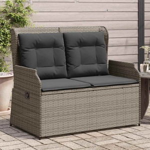 vidaXL, vidaXL Gartenbank Verstellbar mit Kissen Grau Poly Rattan
