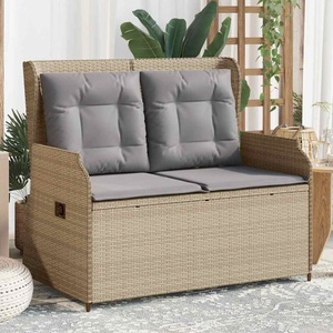 vidaXL, vidaXL Gartenbank Verstellbar mit Kissen Beige Poly Rattan