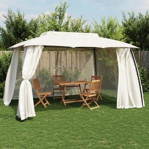 vidaXL, vidaXL Pavillon mit Doppeldach & Netzwänden Creme 3,93x2,93 m Stahl, vidaXL Pavillon mit Doppeldach & Netzwänden Creme 3,93x2,93 m Stahl