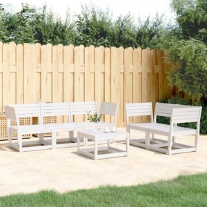 vidaXL, vidaXL 5-tlg. Garten-Sofagarnitur Weiß Massivholz Kiefer, vidaXL 5-tlg. Garten-Sofagarnitur Weiß Massivholz Kiefer