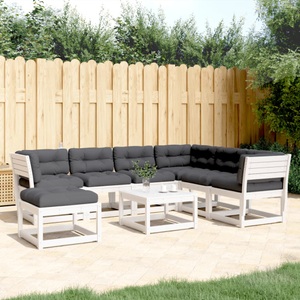vidaXL, vidaXL 7-tlg. Garten-Lounge-Set mit Kissen Weiß Massivholz Kiefer, vidaXL 7-tlg. Garten-Lounge-Set mit Kissen Weiß Massivholz Kiefer