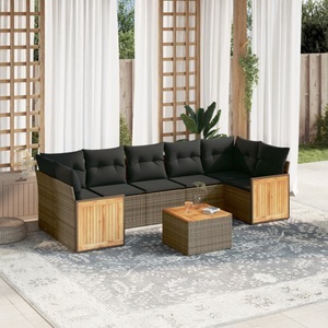 vidaXL, vidaXL 8-tlg. Garten-Sofagarnitur mit Kissen Grau Poly Rattan, vidaXL 8-tlg. Garten-Sofagarnitur mit Kissen Grau Poly Rattan