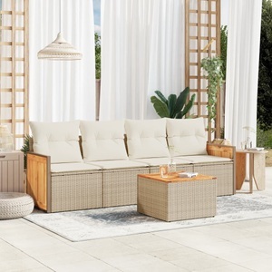 vidaXL, vidaXL 5-tlg. Garten-Sofagarnitur mit Kissen Beige Poly Rattan, vidaXL 5-tlg. Garten-Sofagarnitur mit Kissen Beige Poly Rattan