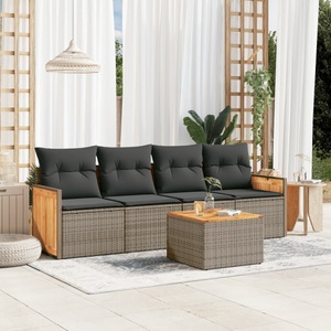 vidaXL, vidaXL 5-tlg. Garten-Sofagarnitur mit Kissen Grau Poly Rattan, vidaXL 5-tlg. Garten-Sofagarnitur mit Kissen Grau Poly Rattan