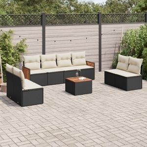 vidaXL, vidaXL 9-tlg. Garten-Sofagarnitur mit Kissen Schwarz Poly Rattan, vidaXL 9-tlg. Garten-Sofagarnitur mit Kissen Schwarz Poly Rattan