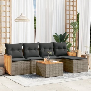 vidaXL, vidaXL 6-tlg. Garten-Sofagarnitur mit Kissen Grau Poly Rattan, vidaXL 6-tlg. Garten-Sofagarnitur mit Kissen Grau Poly Rattan