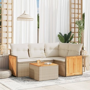 vidaXL, vidaXL 5-tlg. Garten-Sofagarnitur mit Kissen Beige Poly Rattan, vidaXL 5-tlg. Garten-Sofagarnitur mit Kissen Beige Poly Rattan