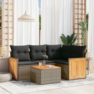 vidaXL, vidaXL 5-tlg. Garten-Sofagarnitur mit Kissen Grau Poly Rattan, vidaXL 5-tlg. Garten-Sofagarnitur mit Kissen Grau Poly Rattan