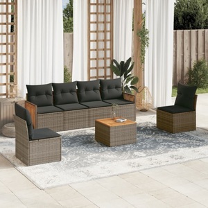 vidaXL, vidaXL 7-tlg. Garten-Sofagarnitur mit Kissen Grau Poly Rattan, vidaXL 7-tlg. Garten-Sofagarnitur mit Kissen Grau Poly Rattan