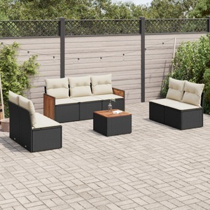 vidaXL, vidaXL 8-tlg. Garten-Sofagarnitur mit Kissen Schwarz Poly Rattan, vidaXL 8-tlg. Garten-Sofagarnitur mit Kissen Schwarz Poly Rattan