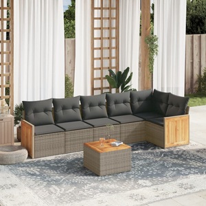 vidaXL, vidaXL 7-tlg. Garten-Sofagarnitur mit Kissen Grau Poly Rattan, vidaXL 7-tlg. Garten-Sofagarnitur mit Kissen Grau Poly Rattan